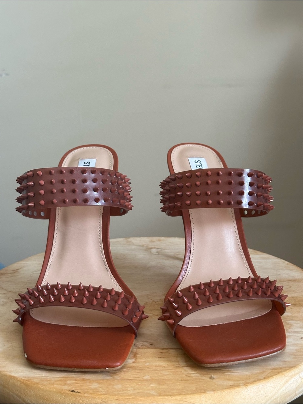 Steve Madden Brown Spiked Double-Band Slide Heels